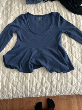 American Eagle Outfitters Navy Scoop Neck Ribbed Peplum Top